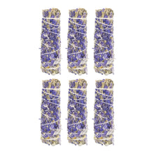 Load image into Gallery viewer, 6pk Blue Sage w/lave. Smudge Stick on a white background - Down To Earth