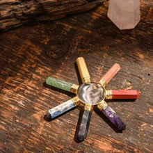 Load image into Gallery viewer, 7 Chakra Crystal Point Energy Generator on Wood - Down To Earth