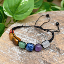 Load image into Gallery viewer, 7 Chakra Shamballa Bracelet on Wood Tray - Down To Earth