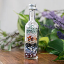 Load image into Gallery viewer, 9 Luck Mineral Talisman Bottle on a wooden surface back of bottle - Down to Earth