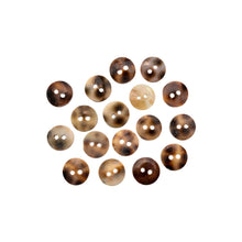 Load image into Gallery viewer, "Set of brown Abalone Shell buttons with two holes on a white background," - Down to Earth.