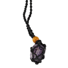 Load image into Gallery viewer, Adjustable Macrame Crystal Holder Necklace black with crystal displayed on a white background - Down to Earth