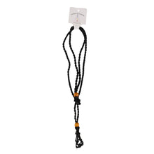 Load image into Gallery viewer, Adjustable Macrame Crystal Holder Necklace black with packaging displayed on a white background - Down to Earth