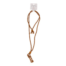 Load image into Gallery viewer, Adjustable Macrame Crystal Holder Necklace brown with packaging displayed on a white background - Down to Earth