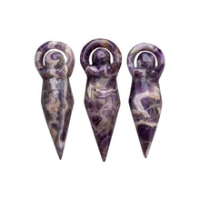 Load image into Gallery viewer, "Three Amethyst Goddess Statues on a white background," - Down to Earth.