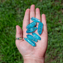 Load image into Gallery viewer, Aqua Aura Quartz Points in the Palm of a Hand - Down To Earth