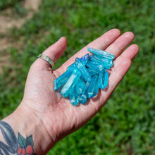 Load image into Gallery viewer, Aqua Aura Quartz Points in the Palm of a Hand - Down To Earth