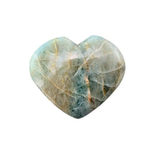 Load image into Gallery viewer, "Heart-shaped Aquamarine Palm Stone on a white background," - Down to Earth.