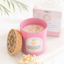 Load image into Gallery viewer, Aries Zodiac Candle with Crystals and Matching Gift Box Styled Photo - Down To Earth