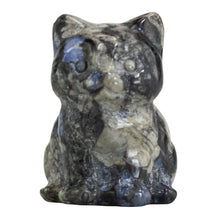 Load image into Gallery viewer, Black Glaucophane Cat Statue front facing displayed on a white background - Down To Earth