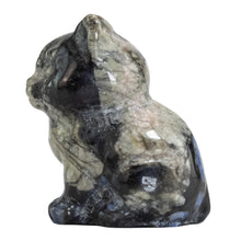 Load image into Gallery viewer, Black Glaucophane Cat Statue side facing displayed on a white background - Down To Earth