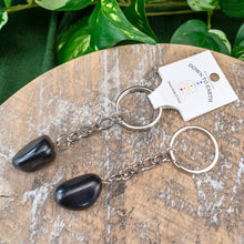 Load image into Gallery viewer, Black Tourmaline Tumbled Crystal Keychains Styled Photo - Down To Earth