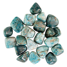 Load image into Gallery viewer, Blue Apatite Tumbled top-down angle on a white background - Down to Earth