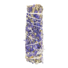 Load image into Gallery viewer, Blue Sage w/lave. Smudge Stick on a white background - Down To Earth