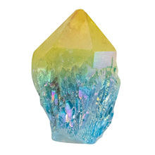 Load image into Gallery viewer, 1 ct Blue & Yellow Aura Quartz Point on a white background - Down To Earth