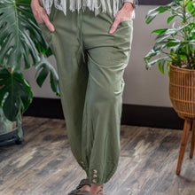 Load image into Gallery viewer, Boho Pants with Pockets Green color lower angle styled photo - Down to Earth