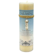 Load image into Gallery viewer, Calming White Howlite Crystal Energy Pillar Candle - Down To Earth