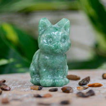 Load image into Gallery viewer, Green Aventurine Cat Statue on a wooden surface styled photo - Down to Earth