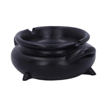 Load image into Gallery viewer, Black resin cauldron shaped ashtray and incense burner with white triple moon design back - Down to Earth