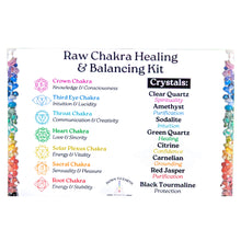 Load image into Gallery viewer, Chakra Balancing & Healing Kit Raw Info Card on a white background - Down to Earth