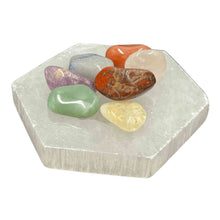 Load image into Gallery viewer, Chakra Stone Set With Hexagon Charging Plate Side Angle - Down to Earth