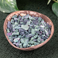 Load image into Gallery viewer, Ruby Zoisite Crystal Chips in a coconut shell slight side angle styled photo - Down to Earth