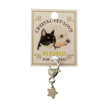 Load image into Gallery viewer, "Pet tag with heart and star charm on a 'Crystal Pet Love' branded card," - Down to Earth.