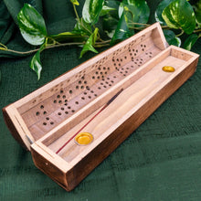 Load image into Gallery viewer, "Octagon Coffin Incense Burner on a green cloth with foliage in the background," - Down to Earth.