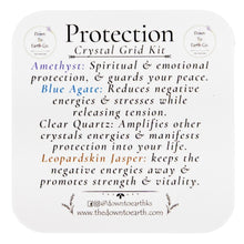 Load image into Gallery viewer, Protection Crystal Grid Kit info card on a white background - Down to Earth