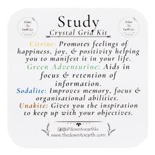 Load image into Gallery viewer, Study Crystal Grid Kit Info Card on a white background - Down to Earth