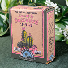 Load image into Gallery viewer, Down To Earth Cactus & Succulent Fertilizer angled displayed on a styled background - Down to Earth