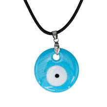 Load image into Gallery viewer, Necklace with a light blue evil eye pendant on a white background - Down to Earth