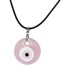 Load image into Gallery viewer, Necklace with a pink evil eye pendant on a white background - Down to Earth