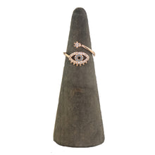 Load image into Gallery viewer, Evil Eye Ring Gold Plated on a stand on a white background - Down To Earth
