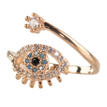 Load image into Gallery viewer, Evil Eye Ring Gold Plated front facing on a white background - Down To Earth