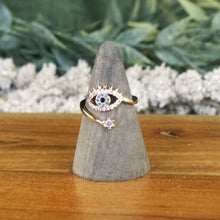 Load image into Gallery viewer, Evil Eye Ring Gold Plated on a style background - Down To Earth