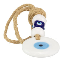 Load image into Gallery viewer, Evil Eye Mobile Hanger White with white background angled - Down To Earth