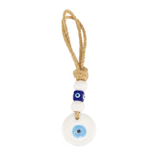 Load image into Gallery viewer, Evil Eye Mobile Hanger White with white background front - Down To Earth