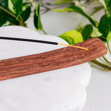 Load image into Gallery viewer, Floral Carved Wood Incense Holder on a marble surface close up angle - Down to Earth