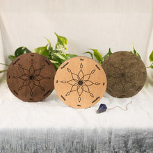 Load image into Gallery viewer, Wooden Flower Pendulum Board with pendulum displayed on a styled background - Down To Earth
