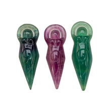 Load image into Gallery viewer, "Three Fluorite Goddess Statues on a white background," - Down to Earth.