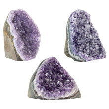 Load image into Gallery viewer, Amethyst Cut Base Geode Cluster Small group on a white background photo - Down to Earth