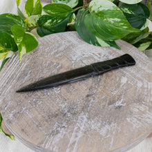 Load image into Gallery viewer, Golden Sheen Knife Spiral Handle on a wooden surface - Down to Earth