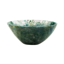 Load image into Gallery viewer, Small Green Moss Agate Bowl on a white background low angle - Down to Earth