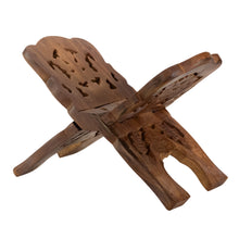 Load image into Gallery viewer, Hand Carved Wooden Book Holder opened side facing displayed on a white background - Down To Earth