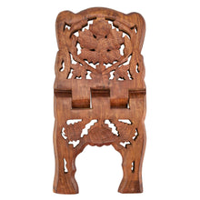 Load image into Gallery viewer, Hand Carved Wooden Book Holder on a white background top down angle - Down to Earth