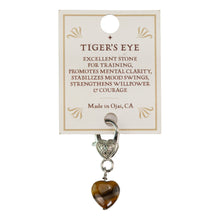 Load image into Gallery viewer, Crystal Heart Pet Pendant Tiger's Eye with info card back of card on a white background - Down to Earth