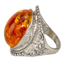 Load image into Gallery viewer, Honey Amber Oval Ring side facing displayed on a white background - Down To Earth