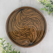 Load image into Gallery viewer, Koi Fish Pond Tray Dark Stained displayed on a grainy surface with flowers surrounding it - Down to Earth