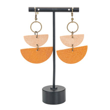 Load image into Gallery viewer, Leather Geometric Semicircle Dangle Earrings on a stand displayed on a white background - Down To Earth